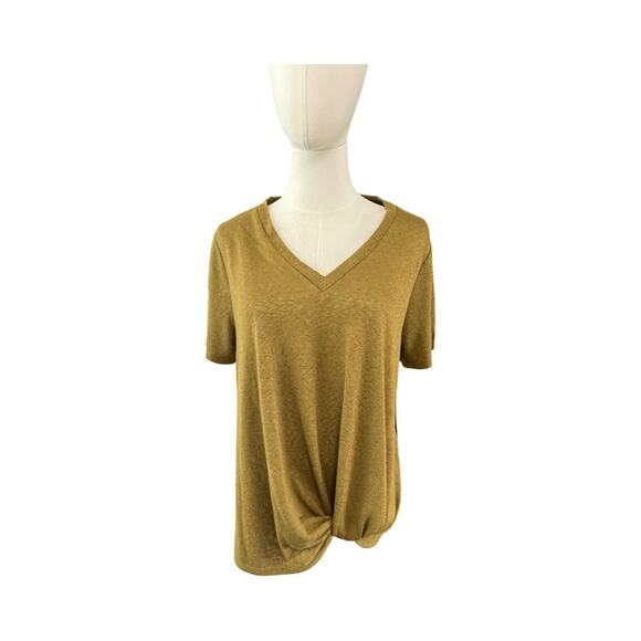 NWT Caslon Olive Green Gold Women's V-Neck Twist Front Tee Top Size Large - Picture 1 of 6